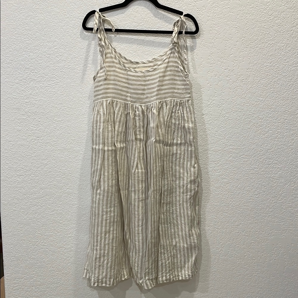 Off On Clothing Loose Tie Strap Striped Linen Sleeveless Dress
